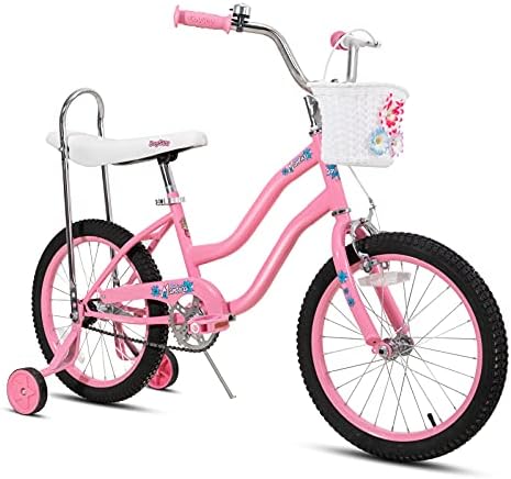 JOYSTAR 20 Inch Girls Bike with Training Wheels, Banana Seat Bike for Girls Ages 7-12 Years Old, Kids' Girls Bicycle with Front Handbrake and Coaster Brakes, Kickstand Included Pink