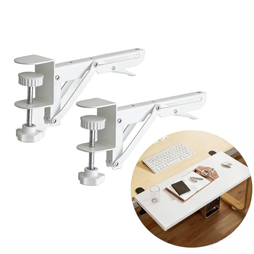 Under Desk Keyboard Tray Support Bracket Adjustable Desktop Extension Board Stand Clamp-on Keyboard Holder Arm Rest Tray Extension Plate Support Rack for Desk, NO Board/Tray, 1 Set (Style01-White)