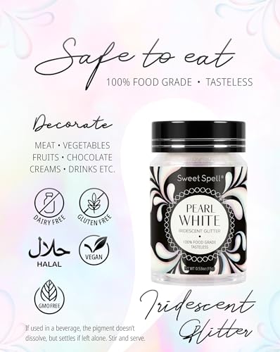Sweet Spell Edible Glitter (15g) - Shimmer Sparkles for Drinks, Cakes, Cocktails - 100% Edible & Food Grade Glitter, Vegan, Gluten-Free (Iridescent Pearl White)