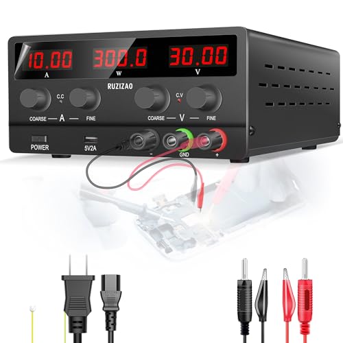 RUZIZAO 30V 10A 安定化電源 4桁電圧電流電力水平スクリーン表示 スイッチング電源 DC 可変直流安定化電源 300W 電気制御機器 自動切替 高精度 低雑音直流電源 自動温度制御冷却 テスト 修理 研究 実験室用 バッテリー充電 エイジング