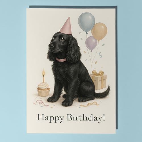 Dog Breeds Collection - Black Cocker Spaniel Dog Happy Birthday Card - Funny Animal - Premium Greeting Card and Envelope - Personalised card -Friend Family