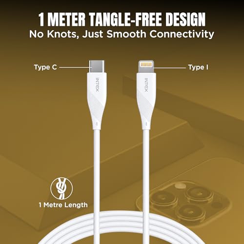 Image of Intex Speed 27W Type-C to Lightning Fast Charging & Data Sync Cable, Tangle Free 1 Meter, 480Mbps Compatible with iPhone, iPad, Macbook, iMac, AirPods - White