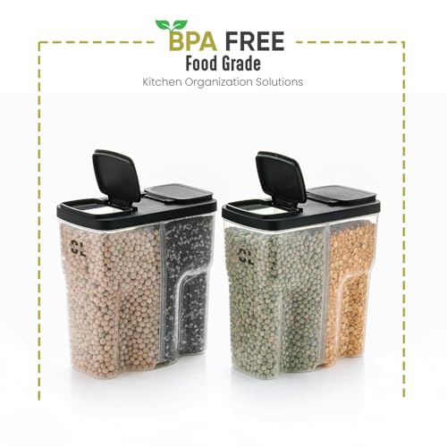 Image of Dual Section 2500 ml Kitchen Storage Container | Airtight & BPA-Free Plastic | 2-in-1 Compartment Jar for Spice Box, Pulses, Snacks, Grains, Dry Fruits & Cereals | Easy-Lock Lid