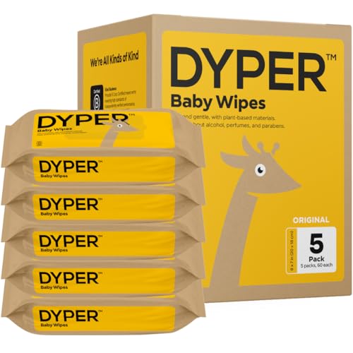 DYPER Viscose from Bamboo Baby Wet Wipes | Unscented for Sensitive Newborn Skin | Hypoallergenic | Honest Ingredients | Made with Plant-Based* Materials + 99% Water | Face & Hand | Pack of 5