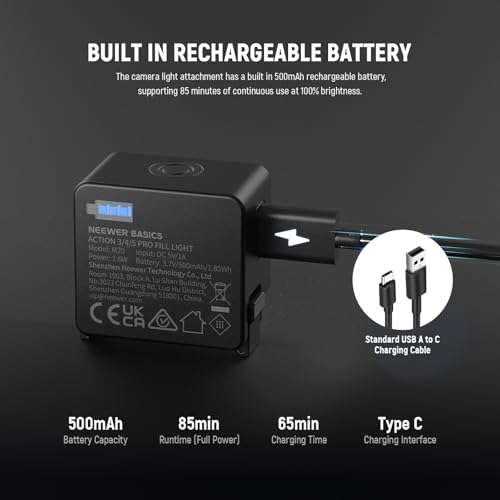 Image of NEEWER Basics M20 Magnetic LED Camera Light Compatible with DJI OSMO Nano Action 3 4 5 Pro Cage NEEWER AC009 PRO Pocket 3 Accessories Expansion Adapter, Plastic Mini Fill Light Attachment 5600K CRI95+