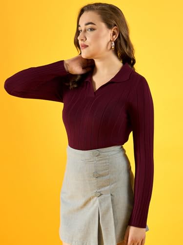 Image of 98 Degree Women Pure Cotton Collar Neck Sweater Has A Full Sleeve & Straight Hem-AW25AZG1154-BLACK