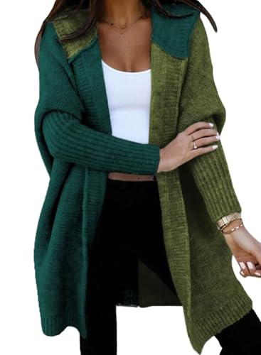 Image of Astylish Women 2026 Fall Clothes Outfits Hooded Knit Cardigan Sweaters | Open Front, Long Sleeve, Color Block, Fashion Clothing, Outwear Coats