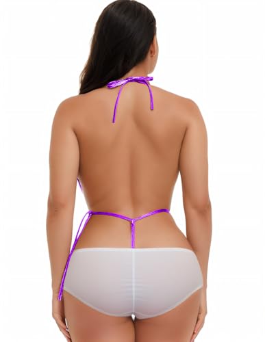 EVAbaby Roupa de banho sexy mini monoquíni para mulheres, couro PU, peça única, frente única, micro