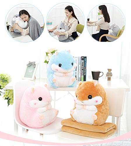 YunNasi 2 in 1 Hamster Kuscheltier Plüschtier Hamster Kissen mit Kuscheldecke Super Süßes Geschenk für Kinder und Freundin 50cmX30cm (Hellbraun)