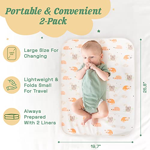 Waterproof Changing Pad Liners - 2 Pack, Diaper Changing Table Covers Keep Baby Dry & Protect Bassinet From Leaks - Reusable, Washable, Portable, Large Liner Pads Measure 26" X 20" #TOP2
