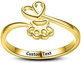 Mom Hug Rings for Cat Ring for Women Pet Memorial Gifts Lovers Lover Dog Animal Paw Print Cute Teen Girls Adjustable Personalized Engraved Custom Name Sterling Silver
