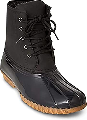 Charles Albert Women's Versatile Winter Duck Boots, Ladies' Waterproof Insulated Lace-Up Mid-Calf Boots, Black, 6