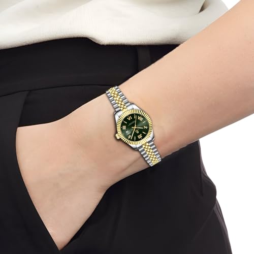 Image of Carlton London Harper Women Analog Watch, Round Dial, Stainless Steel Strap, Quartz Movement, Green Dial, Silver Strap, 30M Water Resistant | CLRLW-006