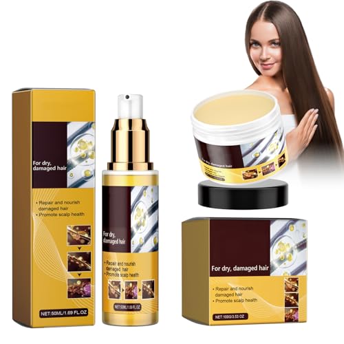 Dyceittdia 2pcs Cuidado del Cabello con Colágeno, 50ml Aceites de Tratamiento Capilar y 100g Mascarilla Capilar de Colágeno, Mejora el Encrespamiento y la Sequedad, hair mask1