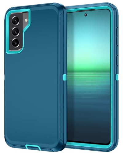I-HONVA for Samsung Galaxy S21 FE 5G Case Shockproof Dust/Drop Proof 3-Layer Full Body Protection [Without Screen Protector] Rugged Heavy Duty Cover Case for Galaxy S21 FE 6.4',Turquoise