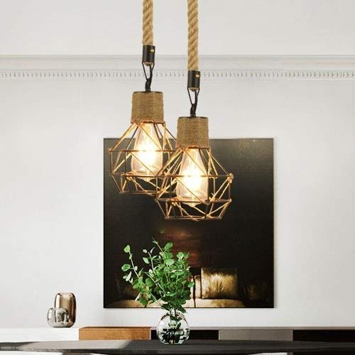Lustre corde de chanvre E27 suspension industrielle cage fer - 6