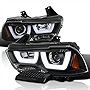 Spec-D Tuning Black Clear LED Dual Halo Projector Headlights Compatible with 2011-2014 Dodge Charger, Left + Right Pair Headlamps Assembly