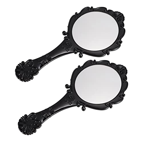 Espejo para Maquillaje Retro de Mano Negro 2 Pzas
