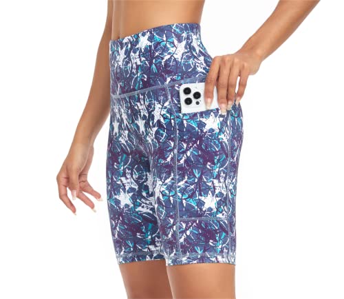 Raypose Athletic Workout Shorts For Women Summer High Waist Gym Biker Short Leggings With Pockets Plus Size Hiking Lounge 8" Purple Abstract-L #TOP15
