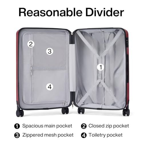 Image of Hanke 24 Inch Luggage Suitcases With Spinner Wheels Lightweight PC Hard Shell Rolling Suitcase With Travel Lock,Checked-Medium 24-Inch （Burgundy）