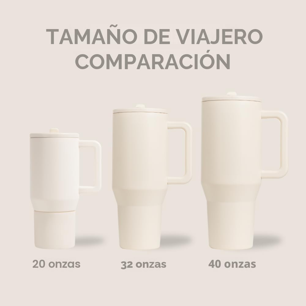 HydroJug Traveler - Botella de agua de 32 onzas con asa y popote abatible, cabe en el portavasos, vaso resistente a fugas, reutilizable, aislado, acero inoxidable y base de goma, regalos para mujeres
