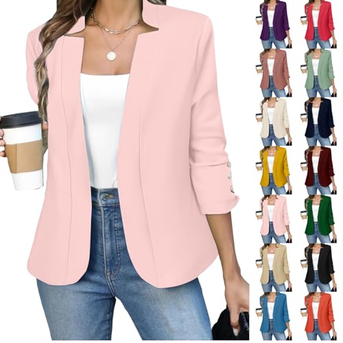 Pink Business Casual Blazers for Women Plus Size Lightweight Open Front Long Sleeve Jackets Ladies...
