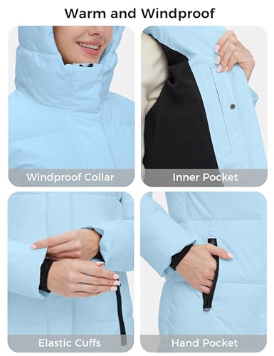 Skieer Women's Warm Waterproof Winter Coat Hooded Padded Long Puffer Jacket | 10000mm Waterproof, Windproof, Quilted, Machine Washable, In Rain or Snow, 3 Zippered Pockets, for Outdoor, Snow, Rain, Daily — view 6