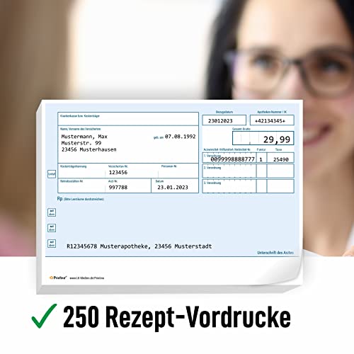 PRINTINO® | Privatrezepte blau für Ärzte und Heilpraktiker | 250 Blatt DIN A6 | Privatrezept Vordruck | Arzt Zubehör | blanko Rezept | ungeblockt | Vorlage für Arztempfehlung (Blau)