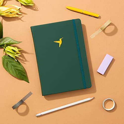 Yop & Tom A5 Dot Grid Journal - With Extra Thick Paper (160 GSM) and Lay-Flat Binding - Bullet Grid Journal (Hummingbird, Forest Green)