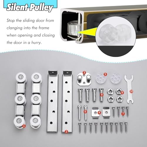 Heavy Duty Aluminium Sliding Screen Door Track Kit with Rollers, Pocket Cabinet Hardware for 3ft-16ft Ceiling Mount - Durable Black Box Rail, 4 Wheels, 200cm/6.6ft
