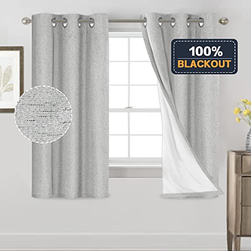 Image of PrinceDeco Linen Texture Curtains Full Blackout Curtains 64 inch Long 2 Panels Set Anti-Rust Grommet Grey Linen Curtains Vertical Drapes Privacy for Bedroom Living Room,42 X 64 Inch, Glacier Grey