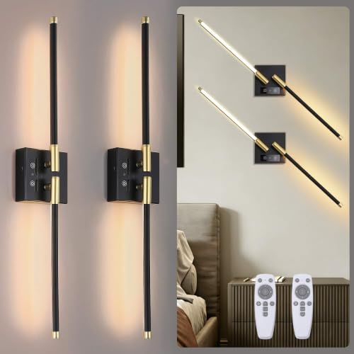 Battery Operated Wall Sconce of 2,No wiring required,2 Remote,28.3'',Black - image 1