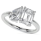 10K Solid White Gold Handmade Engagement Rings 2.0 CT Pear, Emerald Cut Moissanite Diamond Solitaire