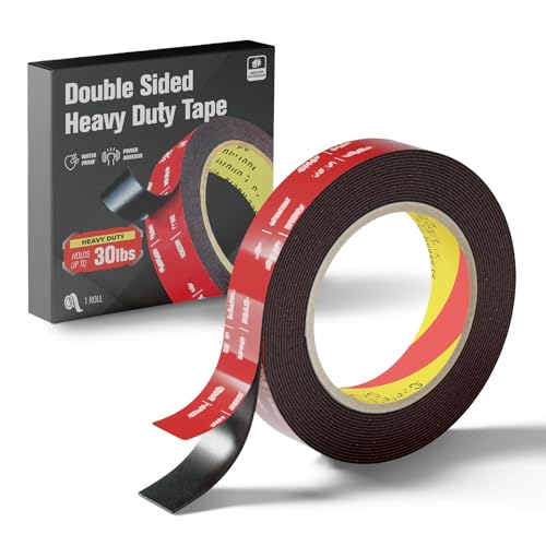 WALL QMER Double Sided Heavy Duty Mounting Tape, 16.5 FT × 0.94 in, Waterproof, High Temp Resistant, for Automotive Trim, LED Strips, Home & Office Décor