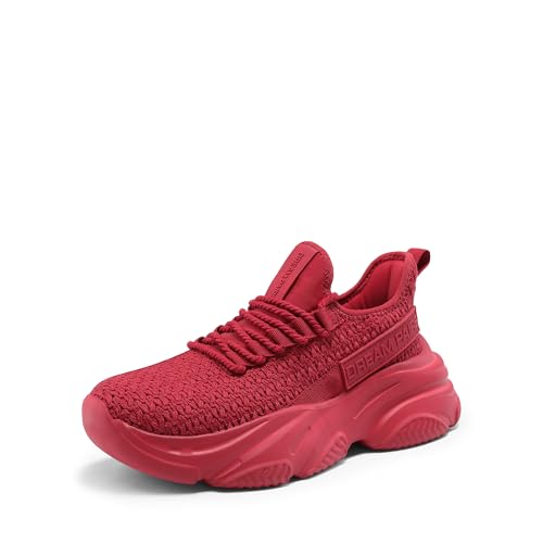 DREAM PAIRS Women's Platform Chunky Fashion Sneakers Slip on Walking Stylish Lightweight Classic Casual Sneaker 6 Red