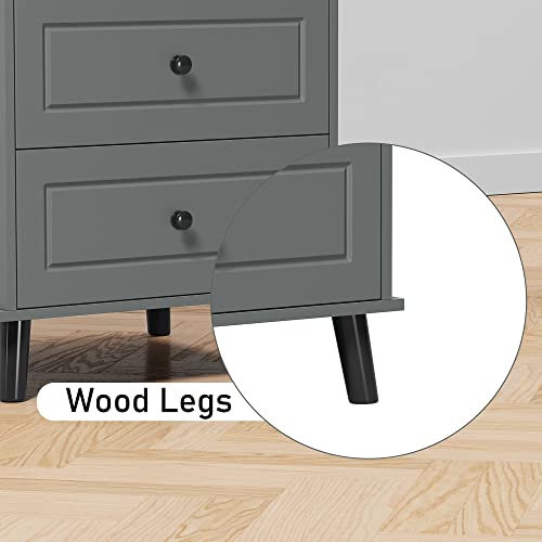 Function Home 4 Drawer Dresser & Chests Of Drawers, Tall Storage Dresser Wood Organizer Unit, Small Chester Drawers For Narrow/Small Spaces, Lingerie Chest Grey Dresser For Bedroom, Living Room,Closet #TOP6