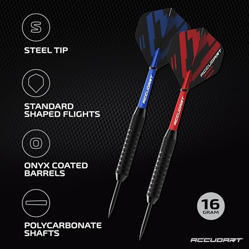 Accudart 24pk Steel Tip Dart Multi-Pack - Onyx Coated Steel Tip Barrel - Polycarbonate Shafts - Standard Poly Flights