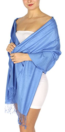 Pashmina Scarfs for Women, Pashminas Wrap Shawls, Soft Wedding Scarf, Linen Touch Evening Scarves, 20 Sky Blue
