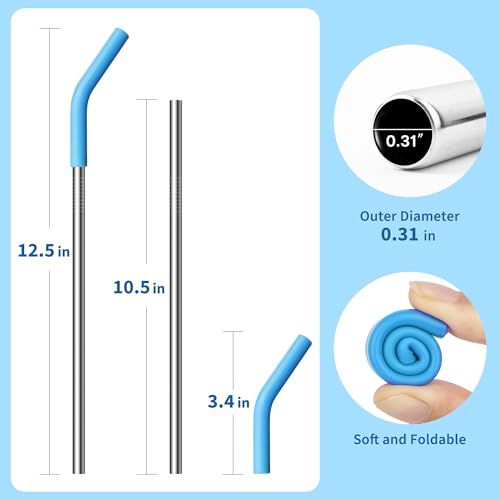 Image of Metal Straws Reusable With Silicone Tips, 9.5 inch Stainless Steel Straight Drinking Straw for Yeti 30 oz Tumbler- 2 Cleaning Brushes & 1 Portable Bag
