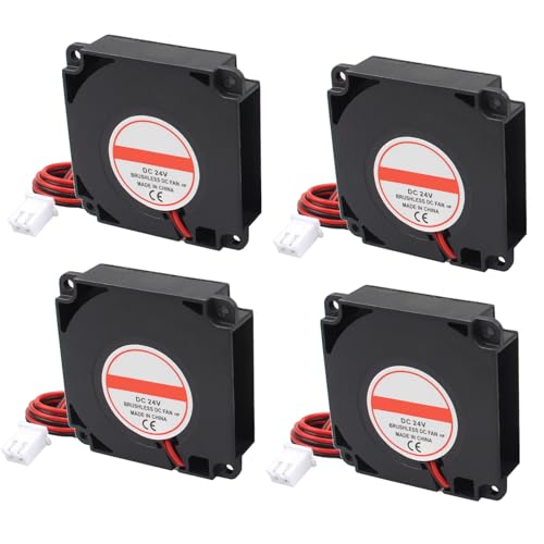 Jopto 4 Stück 3D Drucker Lüfter DC 24V 4010 Bürstenloser Kühlkühler Ventilator 40x40x10mm Geräuschloser 2 pin-kühlgebläse mit 30cm Kabel für 3D Drucker Zubehör