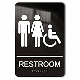 ADA Compliant Unisex Restroom Sign with Braille - Includes Strong Adhesive for Easy Installation for Office or Business Bathroom and Toilet Door or Wall Decor - 9 x 6 Inches - Suitable for Men's & Women's Bathroom Signs