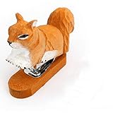 Handmade Wood Carving Mini Desktop Stapler Stapler Stationery Office Supply Home Office School Stapler Accessories (Squirrel)