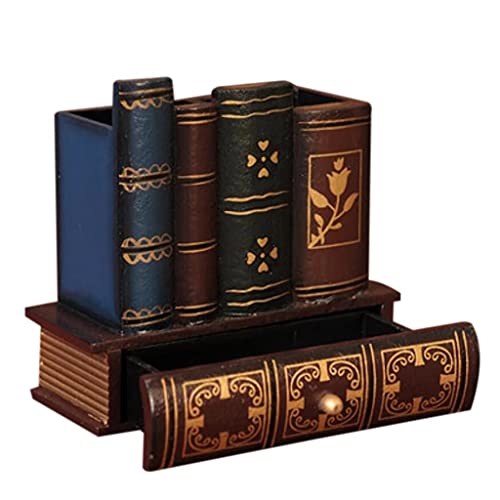 Artisanat en bois porte-stylo rétro livre boîte rangement bureau