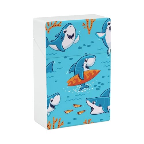 サメ サーフィン 珊瑚 漫画 タバコカバー 20本収納 シガレットケース 煙草ケース 煙草入れ 煙草箱 喫煙具 タバコ 保護カバー タバコ箱 シガレットケ たばこケース 携帯に便利