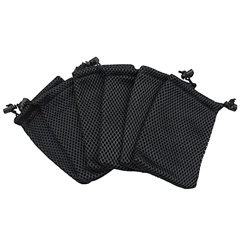GSHLLO 6 sacos de malha preta para jóias, sacos de presente de malha com cordão para telefones e auriculares MP3