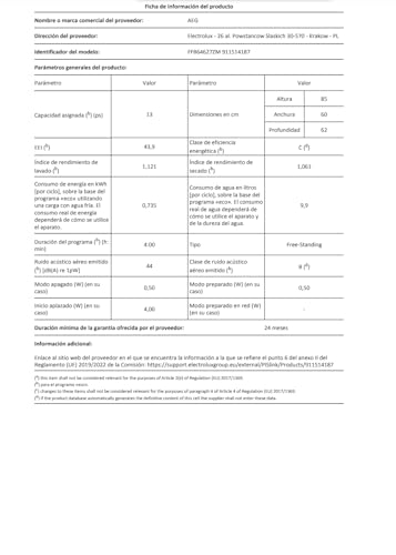 AEG Lavavajillas de Libre Instalación FFB64627ZM, 60 cm, 13 Cubiertos, Sistema AirDry, Display XL, Cesto Quicklift, Programa Auto, Función Extrahigiene, Softspikes, 44 dB(A), Inox, Fabricado en UE - imagen 13