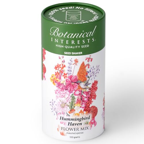 Botanical Interests Hummingbird Haven Flower Mix Seed Shaker - Covers 1,040 sq ft, 18 Flowers for Attracting Hummingbirds, Annuals & Perennials for Full Sun, Eco-Friendly Recyclable Container