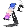 OMOTON Upgraded Aluminum Cell Phone Stand, C1 Durable Cellphone Dock with Protective Pads, Smart Stand Designed for iPhone 17 Air, 16/15/14/13 Pro Max XR XS, iPad mini, Android Phones, Black