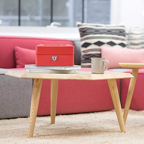 Geldkassette, Box Mini Tragbarer Stahl Geldkasse Abschließbar Bargeld Geld Münze Schmuck Sicherheitsbox mit Schlüsselschloss Griff 2 Schlüssel für Haushalt Loses Münzen[Rot]