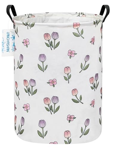 Image of LANGYASHAN Laundry Basket Canvas Fabric Collapsible Organizer Basket for Storage Bin Toy Bins Gift Baskets Bedroom Clothes Children Nursery Hamper (Tulip)